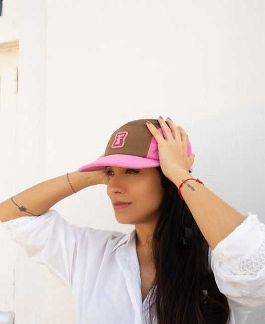 Cherry Choc - 5 panel surf cap with removable chin strap